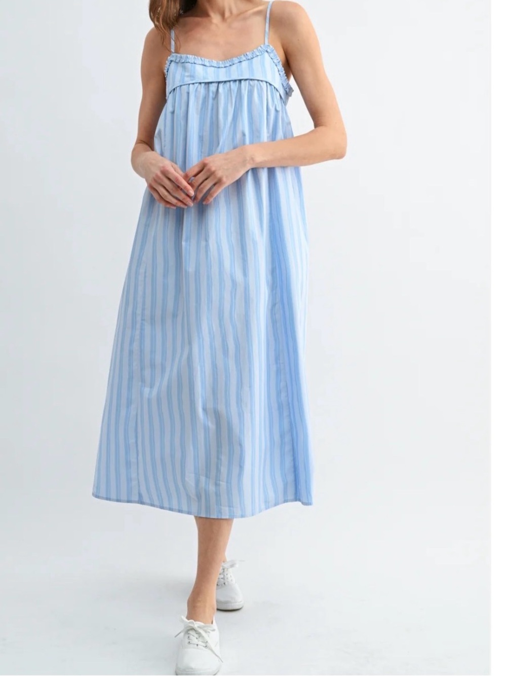 Reminiscence Striped Ruffle Strap Maxi Dress